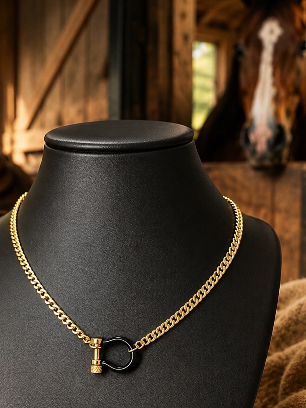 Black & Gold Horsebit Curb Chain Choker Necklace | Equestrian Quiet Luxury